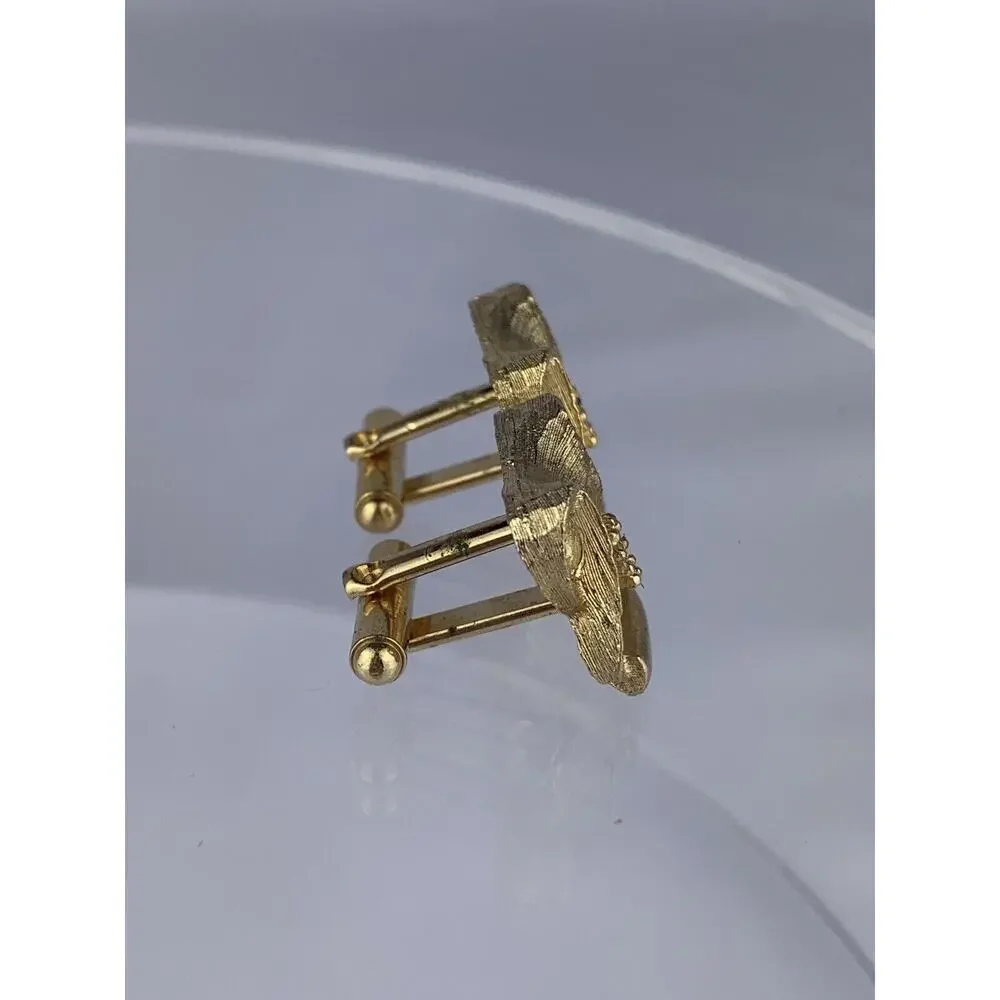 Aurora Borealis Rhinestone Gold Tone Cufflinks Modernist Lyre Unique Vintage